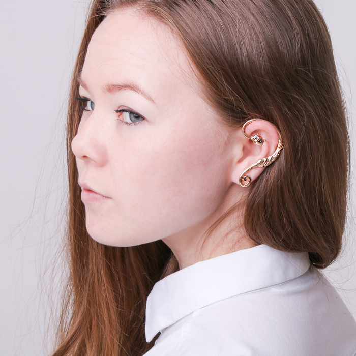 Серьга "Каффа" киса, цвет черный в золоте