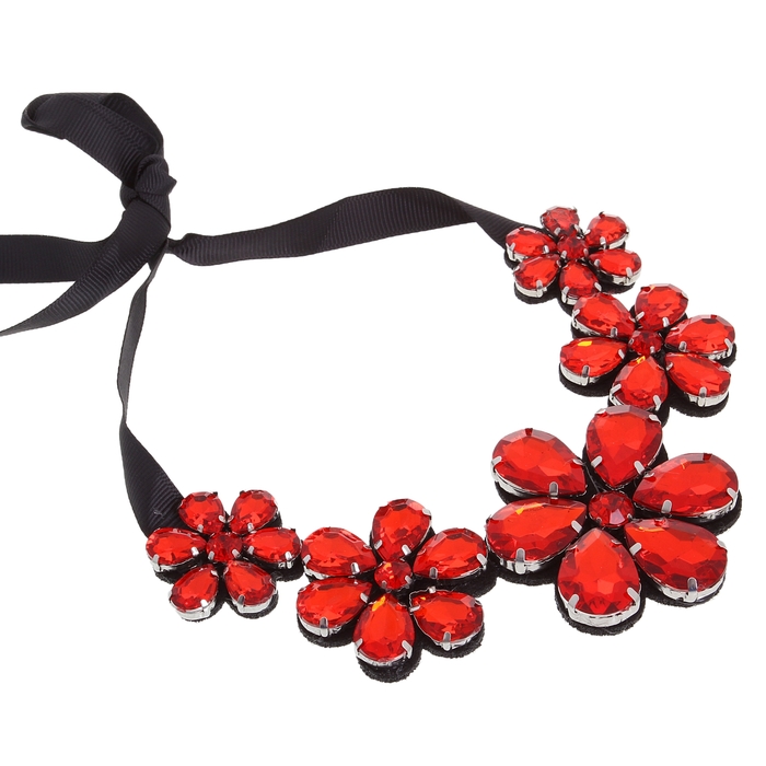 Колье "Букет ромашек", цвет красный