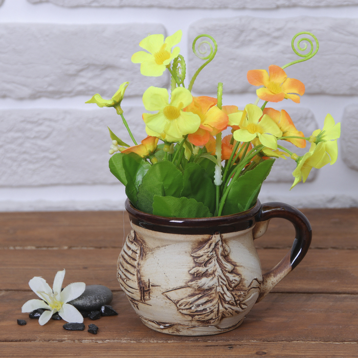 Композиция в прямоугольном горшке с бантиком "Незабудки" (микс)