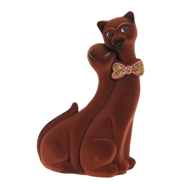 Копилка "Коты" пара, флок, коричневая, бабочка