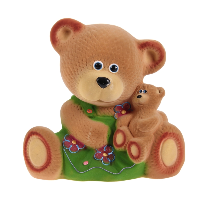 Копилка "Медведица с малышом" флок, бежевая, микс