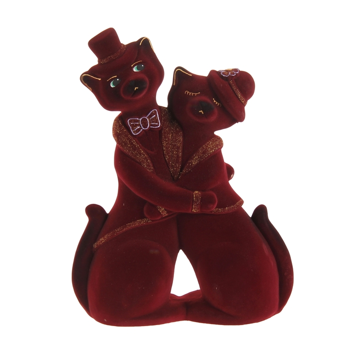 Копилка "Коты" пара в танго, флок, бордовая