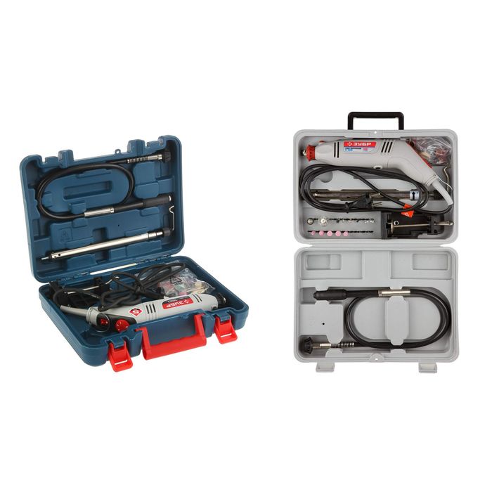 Гравёр "ЗУБР", 15000-35000 об/мин, цанга 3.2 мм, набор насадок, гибкий вал, 160 Вт