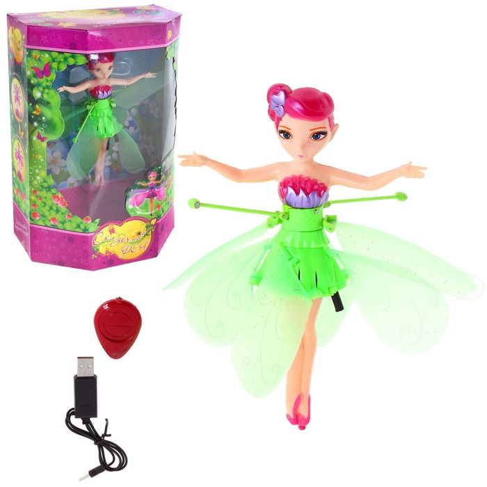 Кукла летающая и парящая без подставки "Сказочная фея Кливия", световой эффект, пульт управления, USB-кабель, цвета МИКС