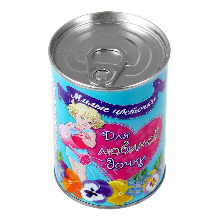 Растущая трава в консервной банке "Для любимой дочки", анютины глазки