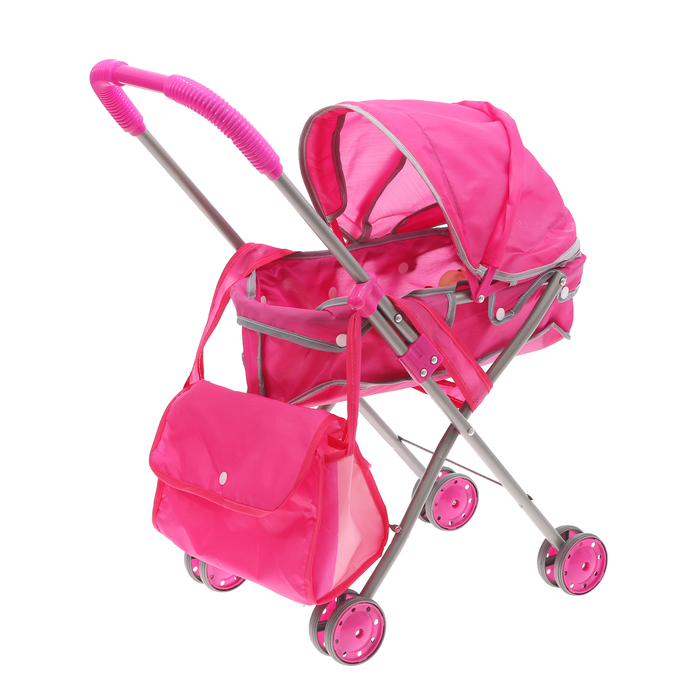 Коляска для кукол "Ромашка" с металлическим каркасом, пупс (высота 31,5 см.), сумка, цвета МИКС