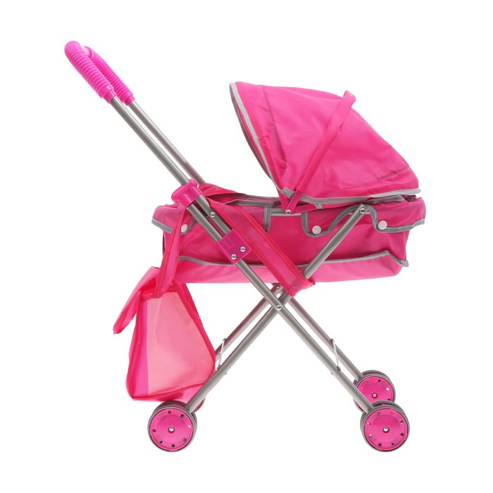 Коляска для кукол "Ромашка" с металлическим каркасом, пупс (высота 31,5 см.), сумка, цвета МИКС