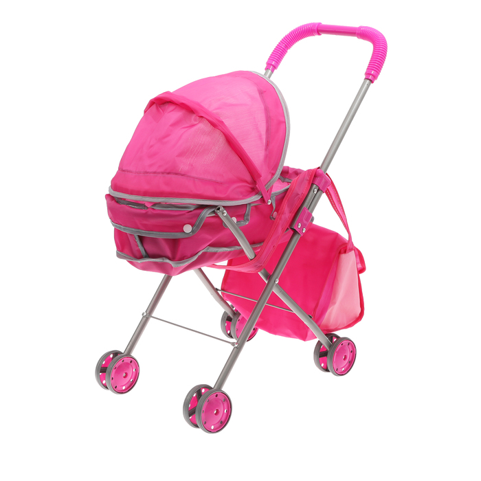Коляска для кукол "Ромашка" с металлическим каркасом, пупс (высота 31,5 см.), сумка, цвета МИКС