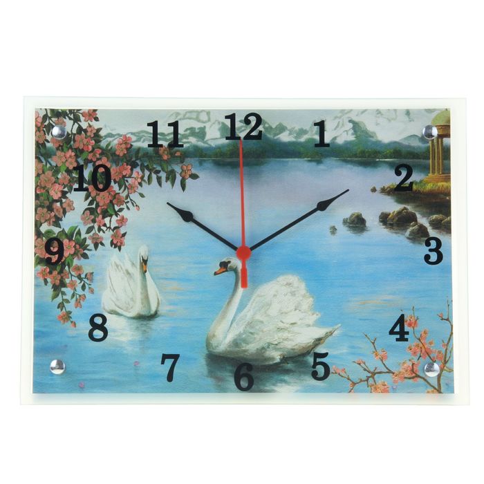 Часы настенные прямоугольные "Лебеди", 25х35 см микс