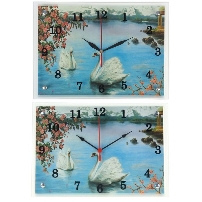 Часы настенные прямоугольные "Лебеди", 25х35 см микс