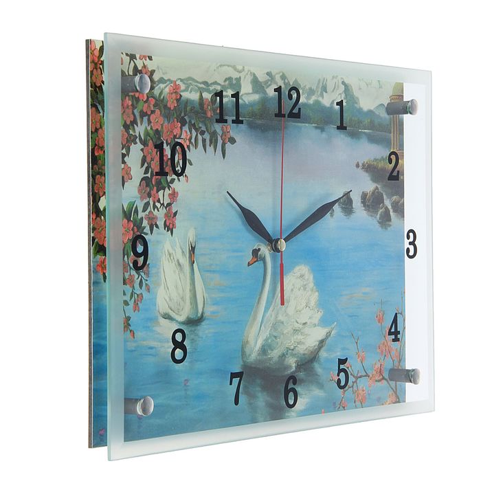 Часы настенные прямоугольные "Лебеди", 25х35 см микс