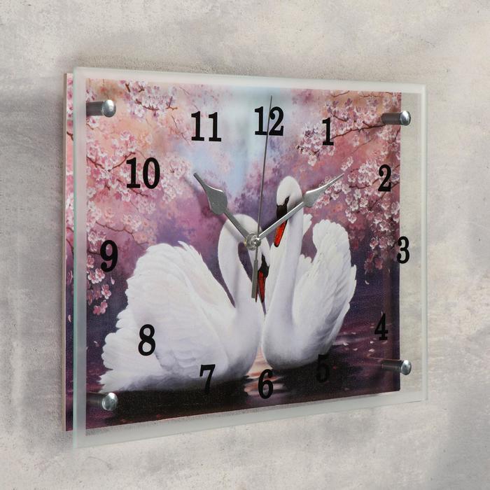 фото Часы-картина настенные, серия: животный мир, "лебеди", 25 х35 см сюжет