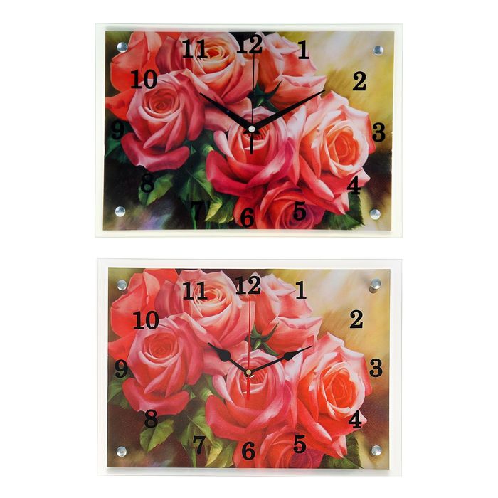 Часы настенные прямоугольные "Розы", 25х35 см микс