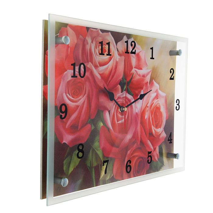 Часы настенные прямоугольные "Розы", 25х35 см микс