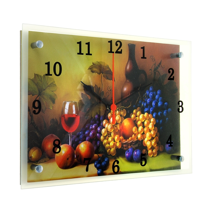 Часы настенные прямоугольные "Вино и фрукты", 25х35 см микс