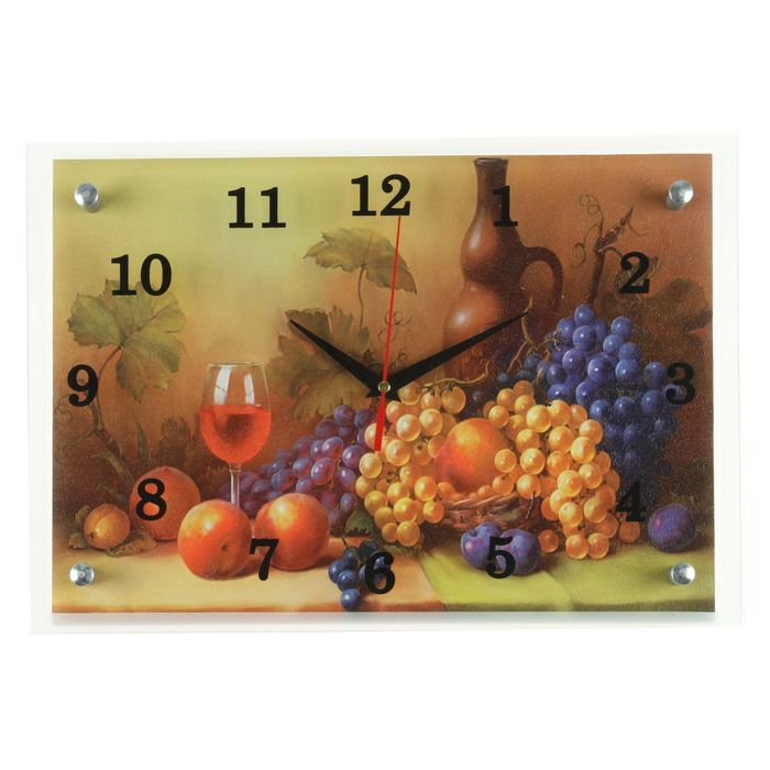 Часы настенные прямоугольные "Вино и фрукты", 25х35 см микс
