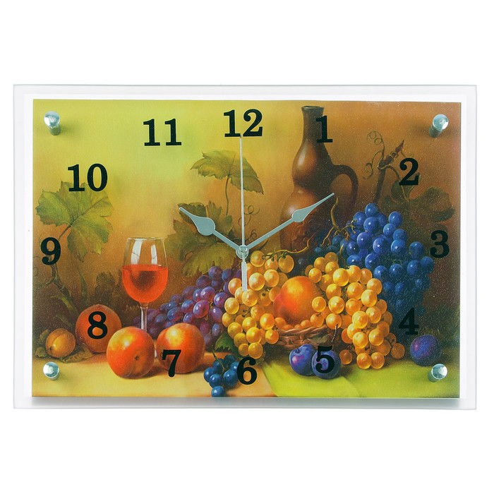 Часы настенные прямоугольные "Вино и фрукты", 25х35 см микс