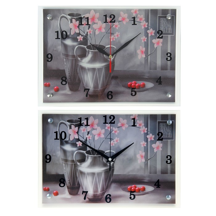 Часы настенные прямоугольные "Две вазы", 25х35 см микс