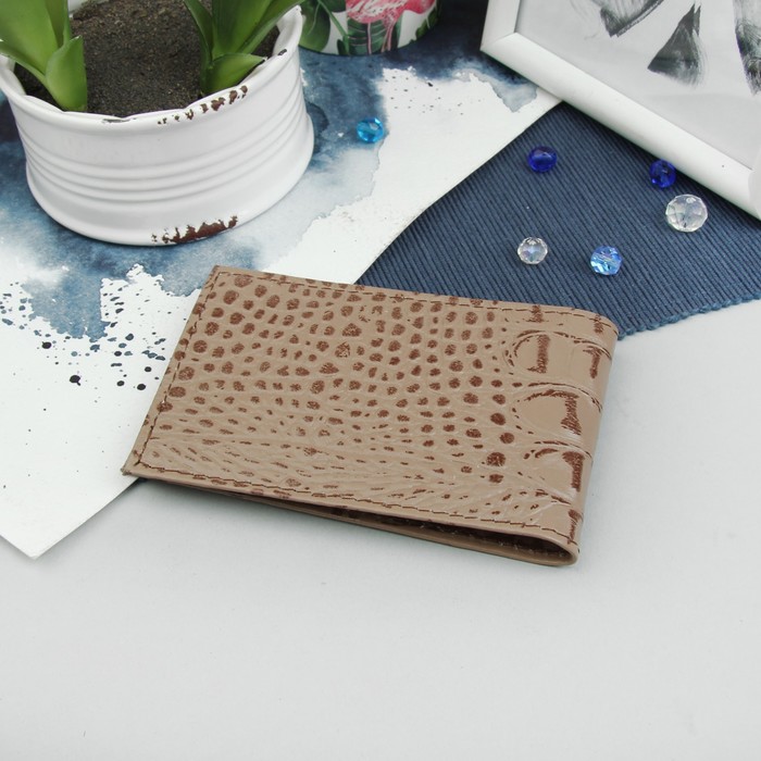 Визитница, 1 ряд, 18 листов, кайман, цвет бежевый