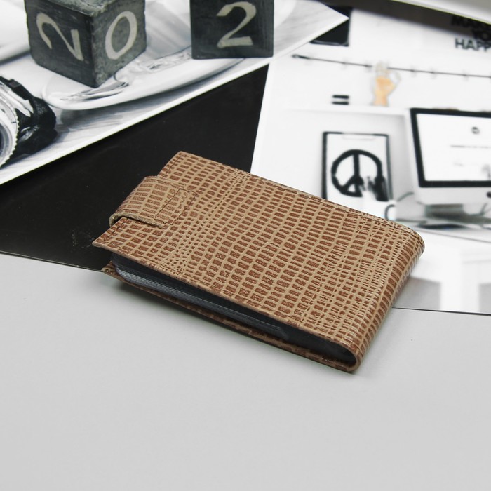 Визитница, 1 ряд, 18 листов, игуана, цвет бежевый