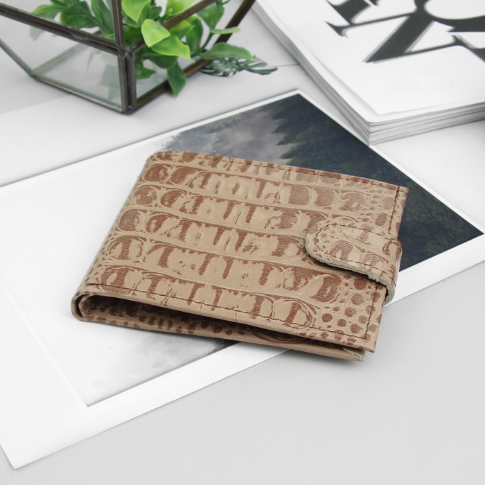 Кошелёк женский на кнопке, 2 отдела, отдел для монет, бежевый кайман