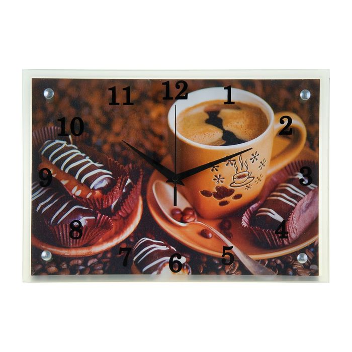 Часы настенные прямоугольные "Кофе с пирожным", 25х35 см микс