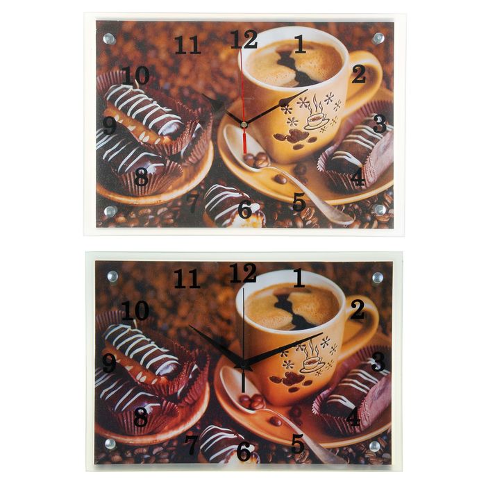 Часы настенные прямоугольные "Кофе с пирожным", 25х35 см микс