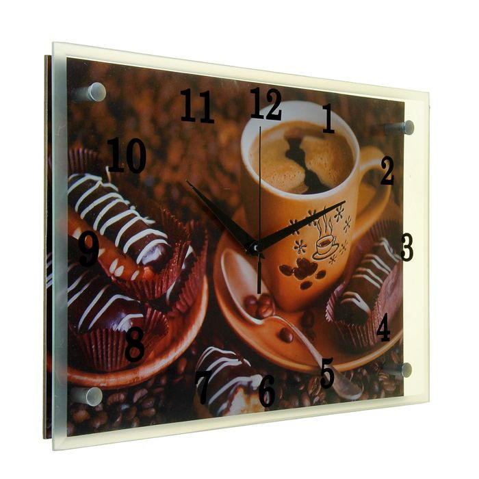 Часы настенные прямоугольные "Кофе с пирожным", 25х35 см микс