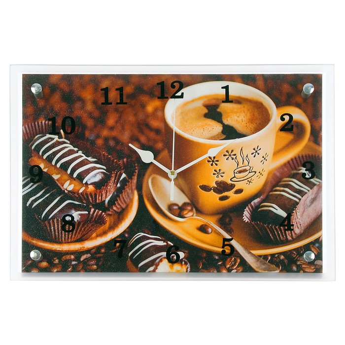 Часы настенные прямоугольные "Кофе с пирожным", 25х35 см микс