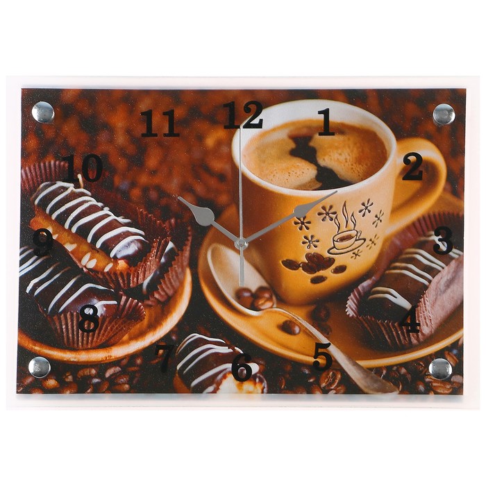 Часы настенные прямоугольные "Кофе с пирожным", 25х35 см микс