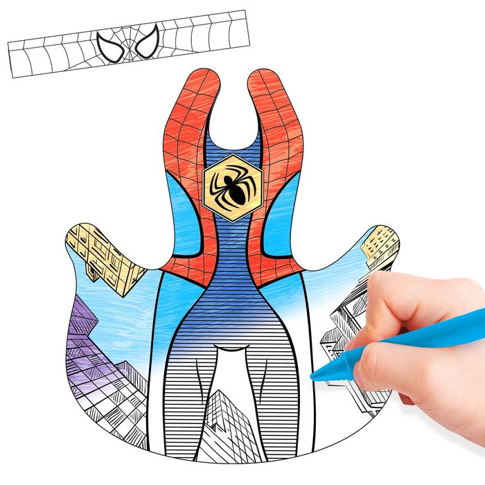 Маскарадный костюм-раскраска "Человек-паутинка" и восковые карандаши