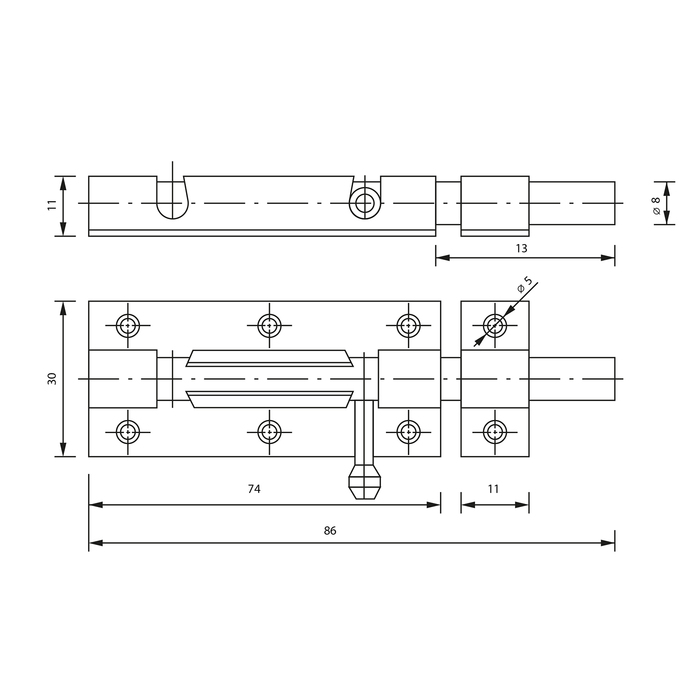 Шпингалет, 7.5 см, оцинкованный, цвет золото
