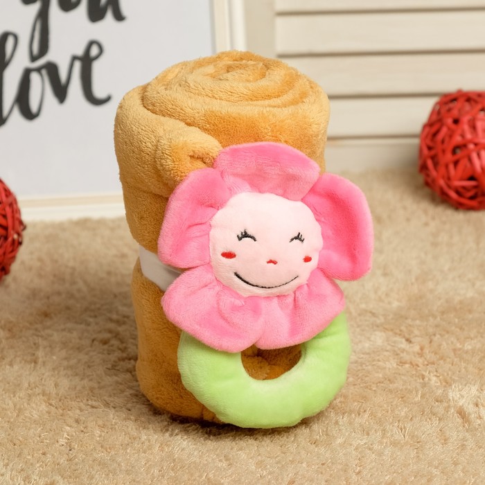 Набор подарочный для новорождённых "Этелька" 2 пр Цветочек-погремушка, размер 75х100 см