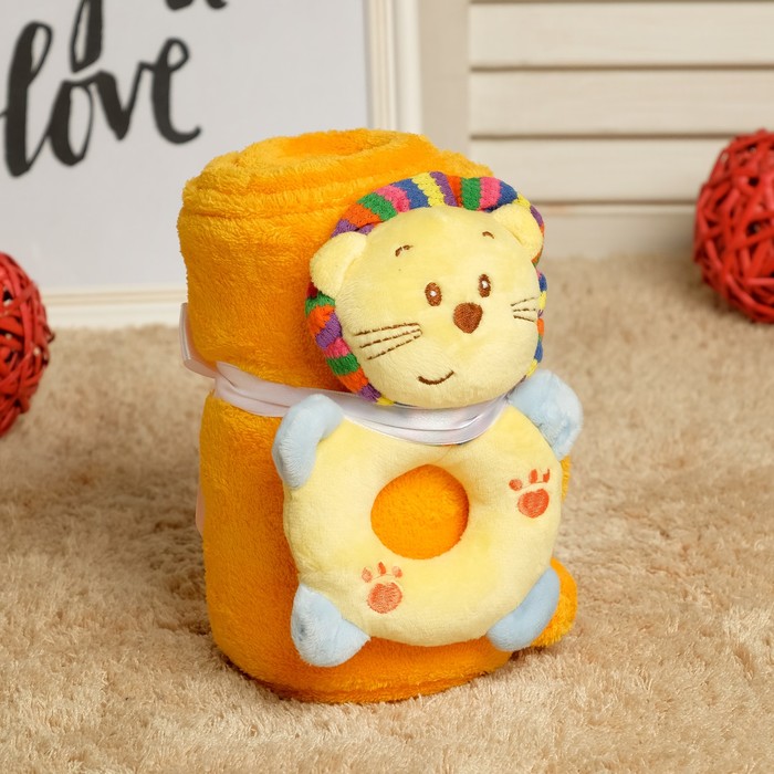 Набор подарочный для новорождённых "Этелька" 2 пр Лёвушка-погремушка, размер 75х100 см