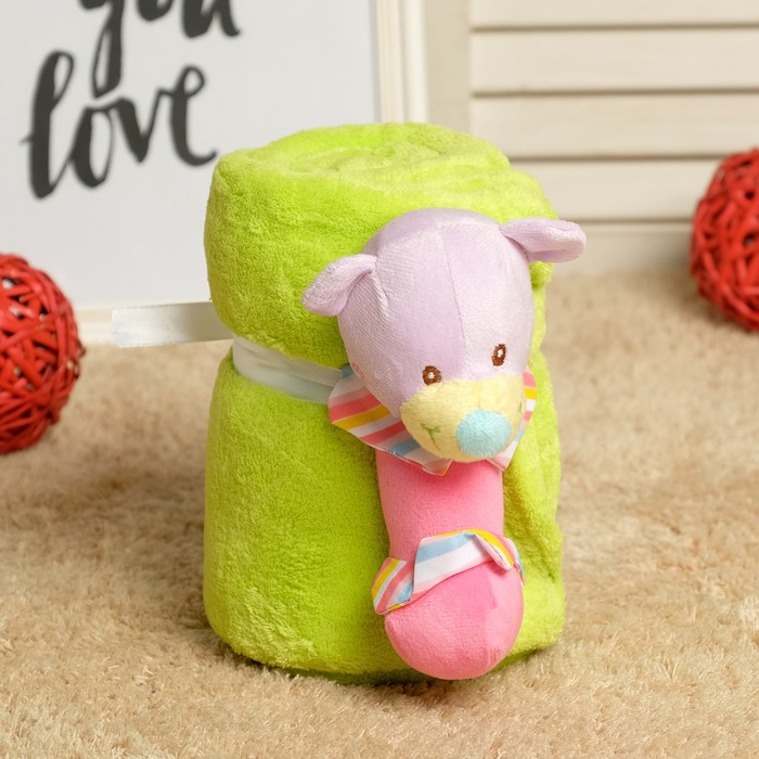 Набор подарочный для новорождённых "Этелька" 2 пр Медвежонок-погремушка, размер 75х100 см, цвет МИКС