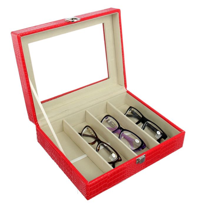 Шкатулка под очки 4 отделения "Красная рептилия"