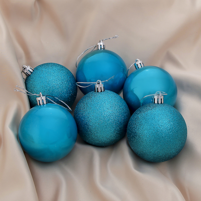 Новогодние шары "Жемчужная капель" бирюзовый блеск (набор 6 шт.)