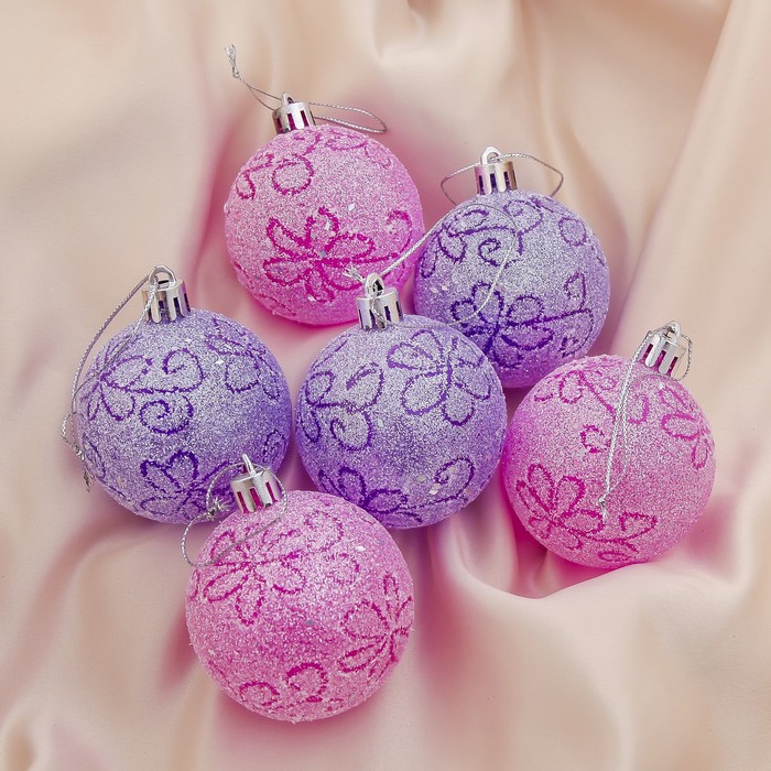 Новогодние шары "Волшебство" цветочки (набор 6 шт.)