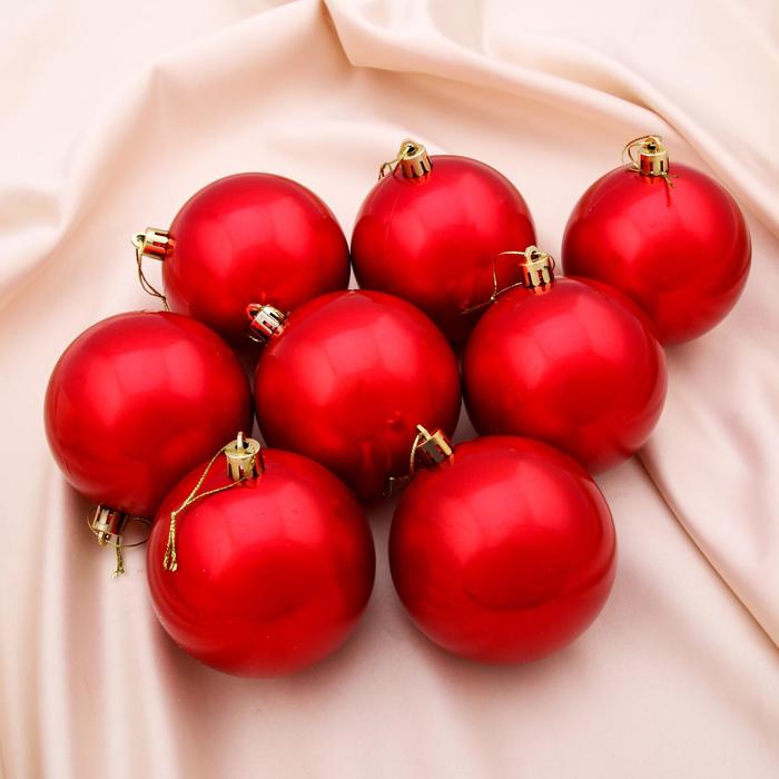 Новогодние шары "Красная жемчужная капель" (набор 8 шт.)