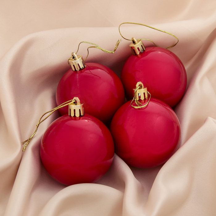 Новогодние шары "Красная жемчужная капель" (набор 4 шт.)