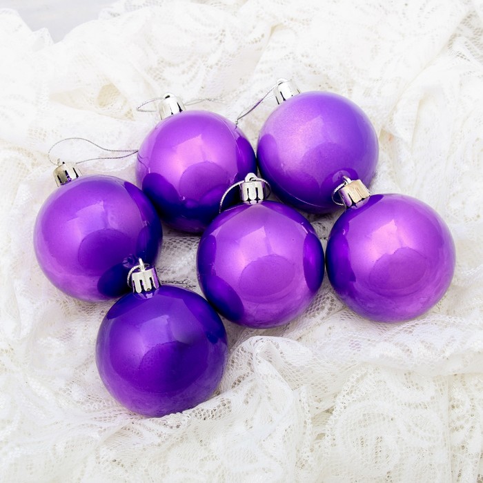 Новогодние шары "Жемчужная капель" фиолетовые (набор 6 шт.)