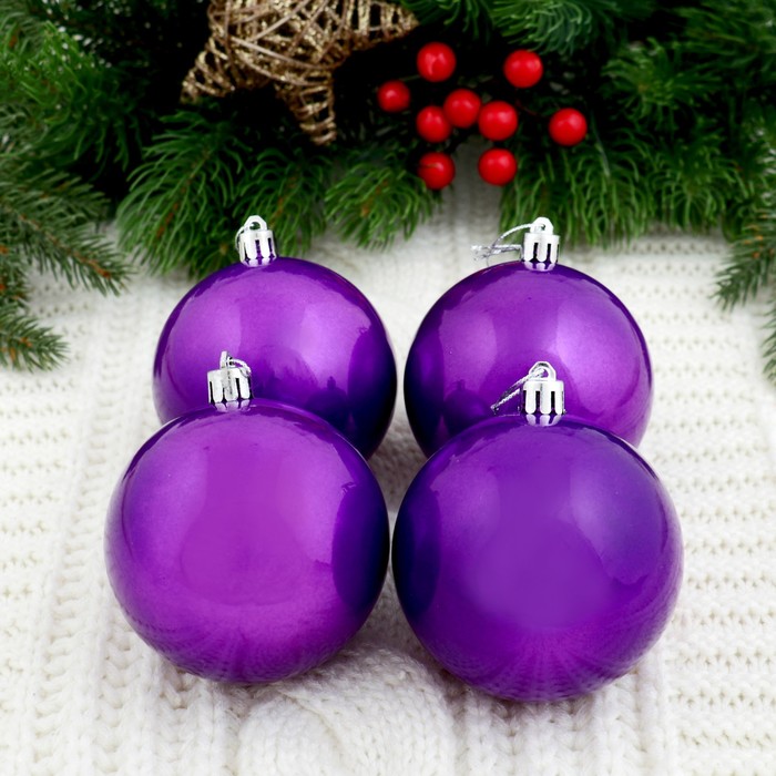 Новогодние шары "Жемчужная капель" фиолетовые (набор 4 шт.)
