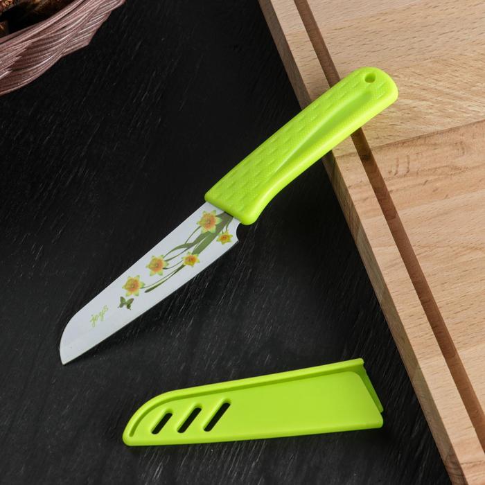 Нож с антиналипающим покрытием "Краски" лезвие 8,5 см, с чехлом, цвета МИКС