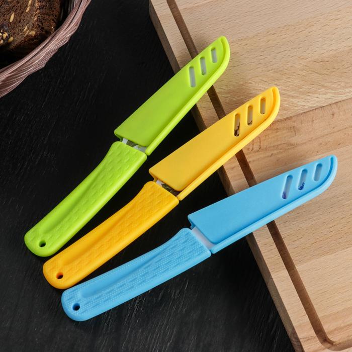 Нож с антиналипающим покрытием "Краски" лезвие 8,5 см, с чехлом, цвета МИКС