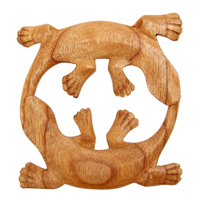 Панно декоративное "Две ящерицы" натуральный цвет 15х15х1 см