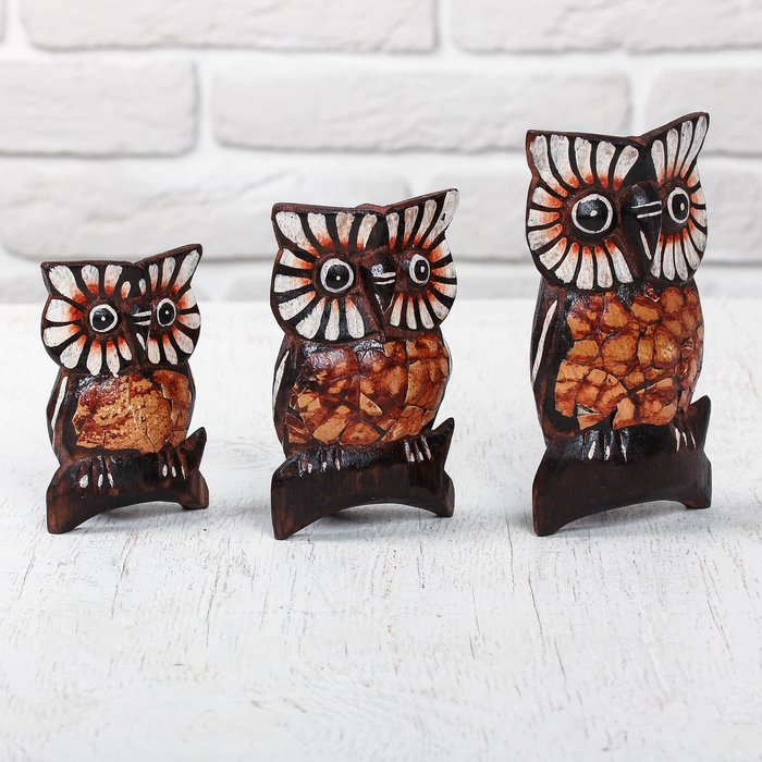 Сувенир "Совушки" набор 3 шт 10,12,15 см