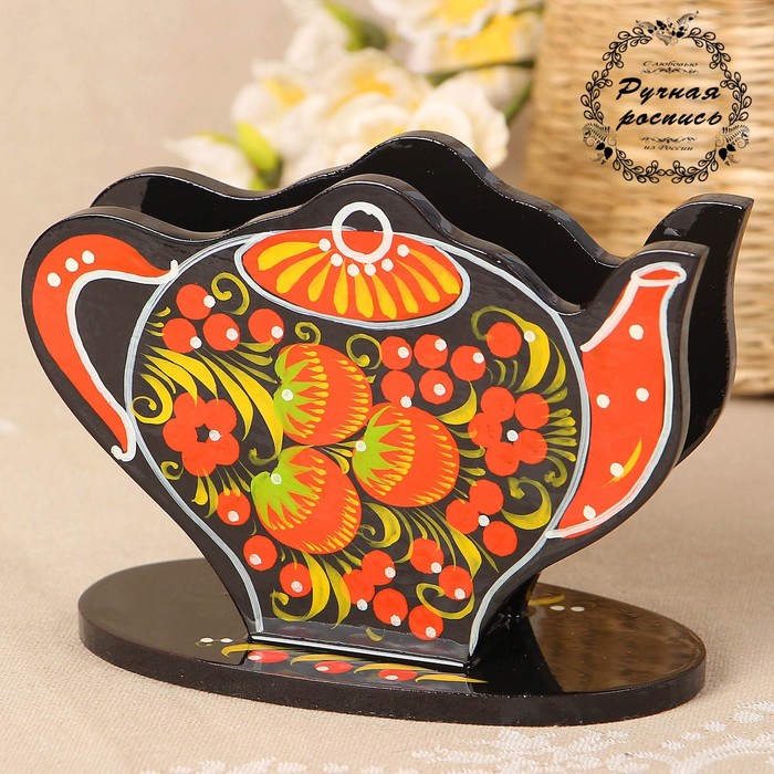 Салфетница «Чайник», 14×7×10 см, хохлома
