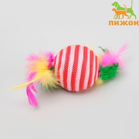 Шар-погремушка с перьями двухцветный, 4,5 см, красный/розовый