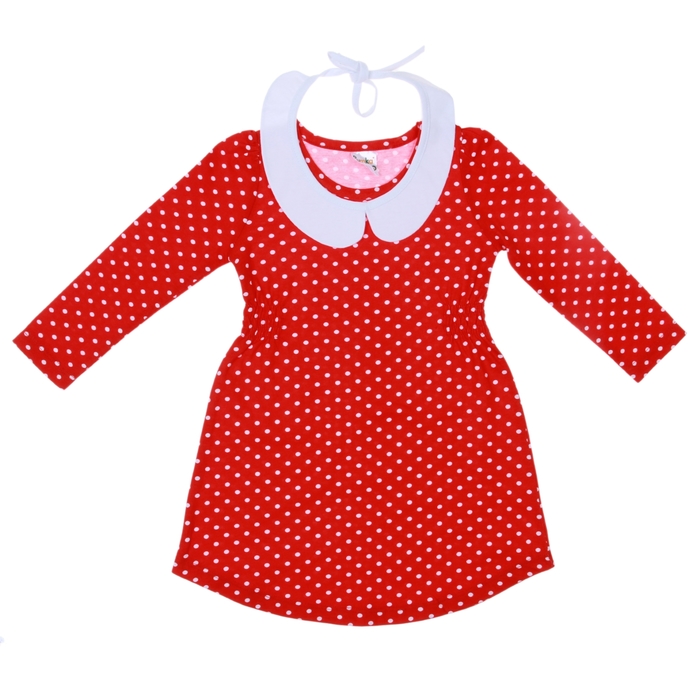 Платье для девочки длинный рукав, рост 134-140 см, цвет красный/горох