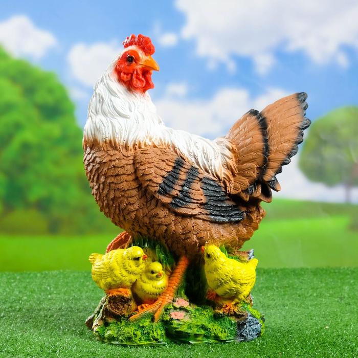 Садовая фигура Курица с цыплятами большая 30х17х42см